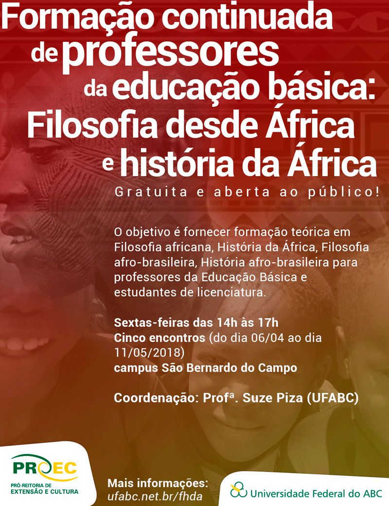 cartaz Formação continuada de professores Filosofia e História desde África
