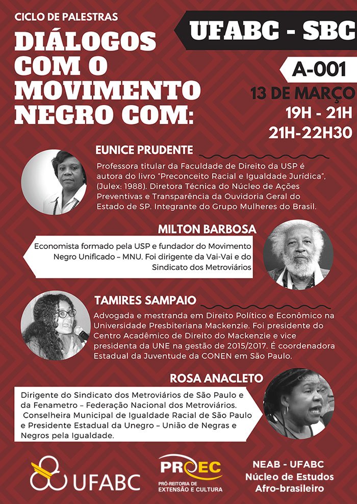 cartaz ciclo de palestras dialogos com o movimento negro ufabc 2018