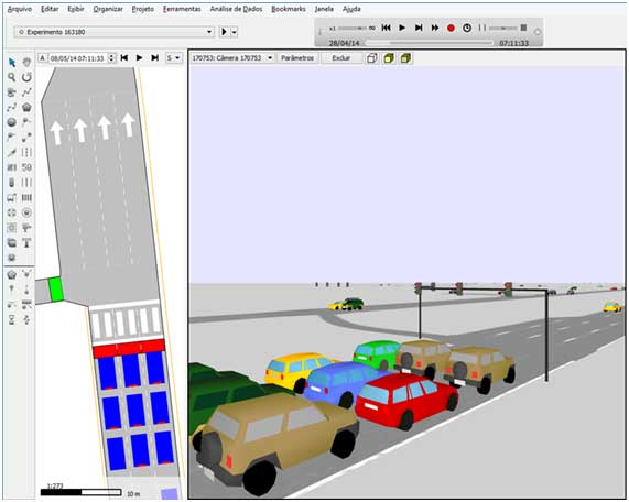 Figura 2: Exemplo de microsimulação de tráfego (software AIMSUN)